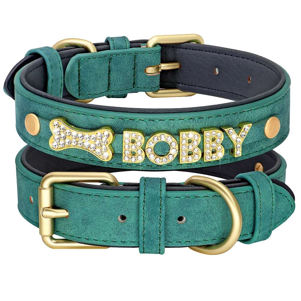 Personalized PU Leather Rhinestone Dog Name Collars