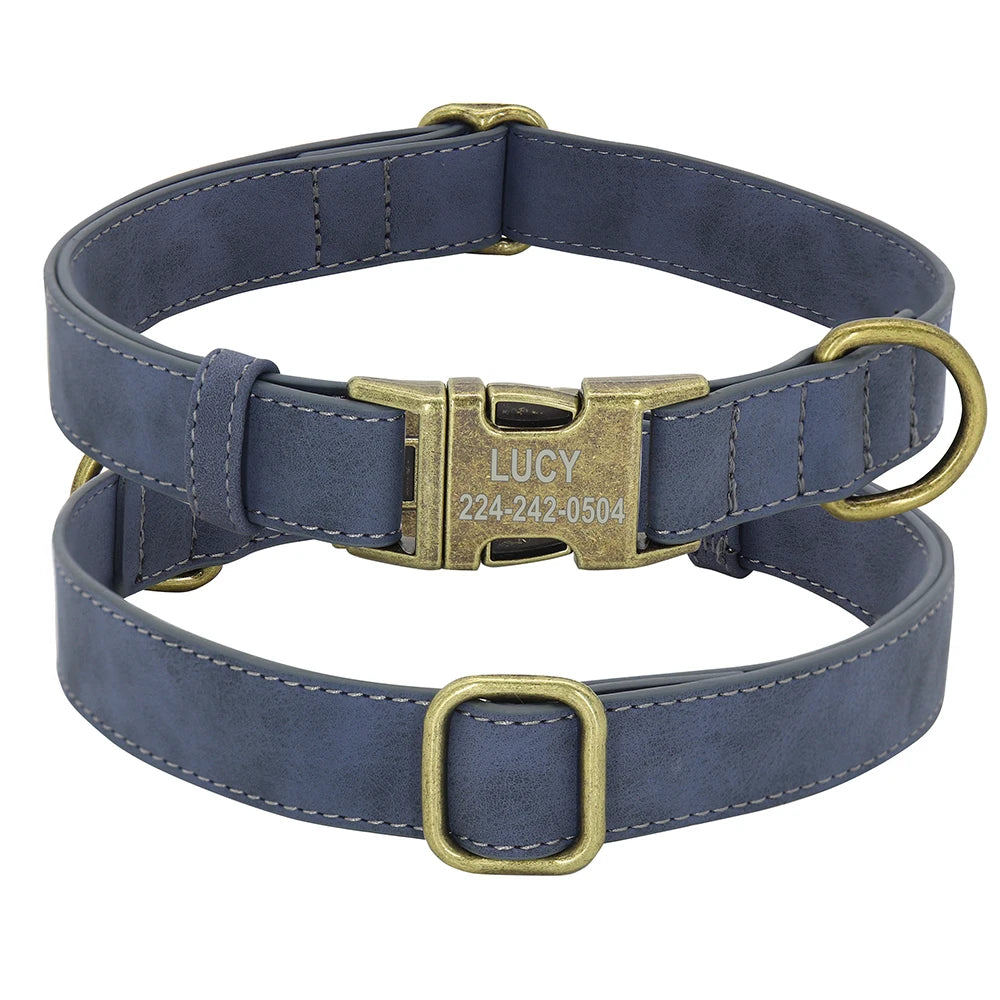 Personalized Dog ID Engraved Metal Buckle Collar blue