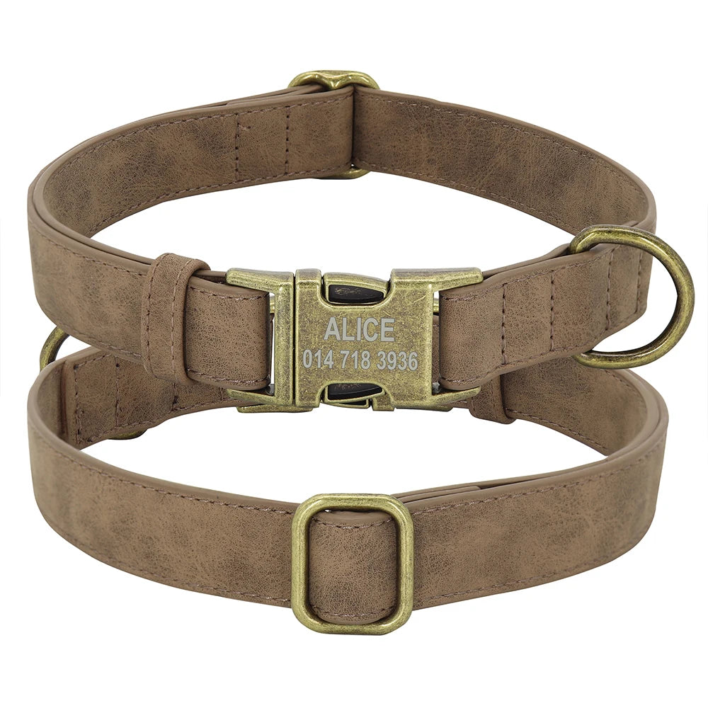 Personalized Dog ID Engraved Metal Buckle Collar coffee