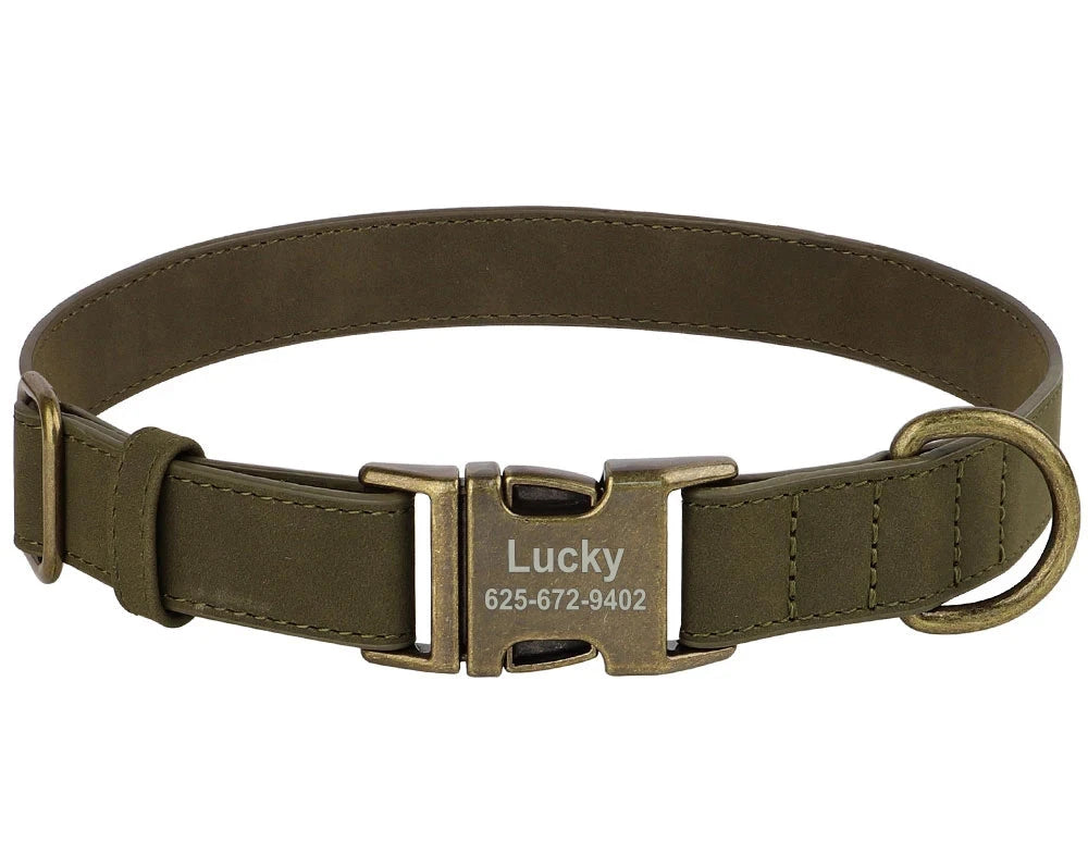 Personalized Dog ID Engraved Metal Buckle Collar dgreen
