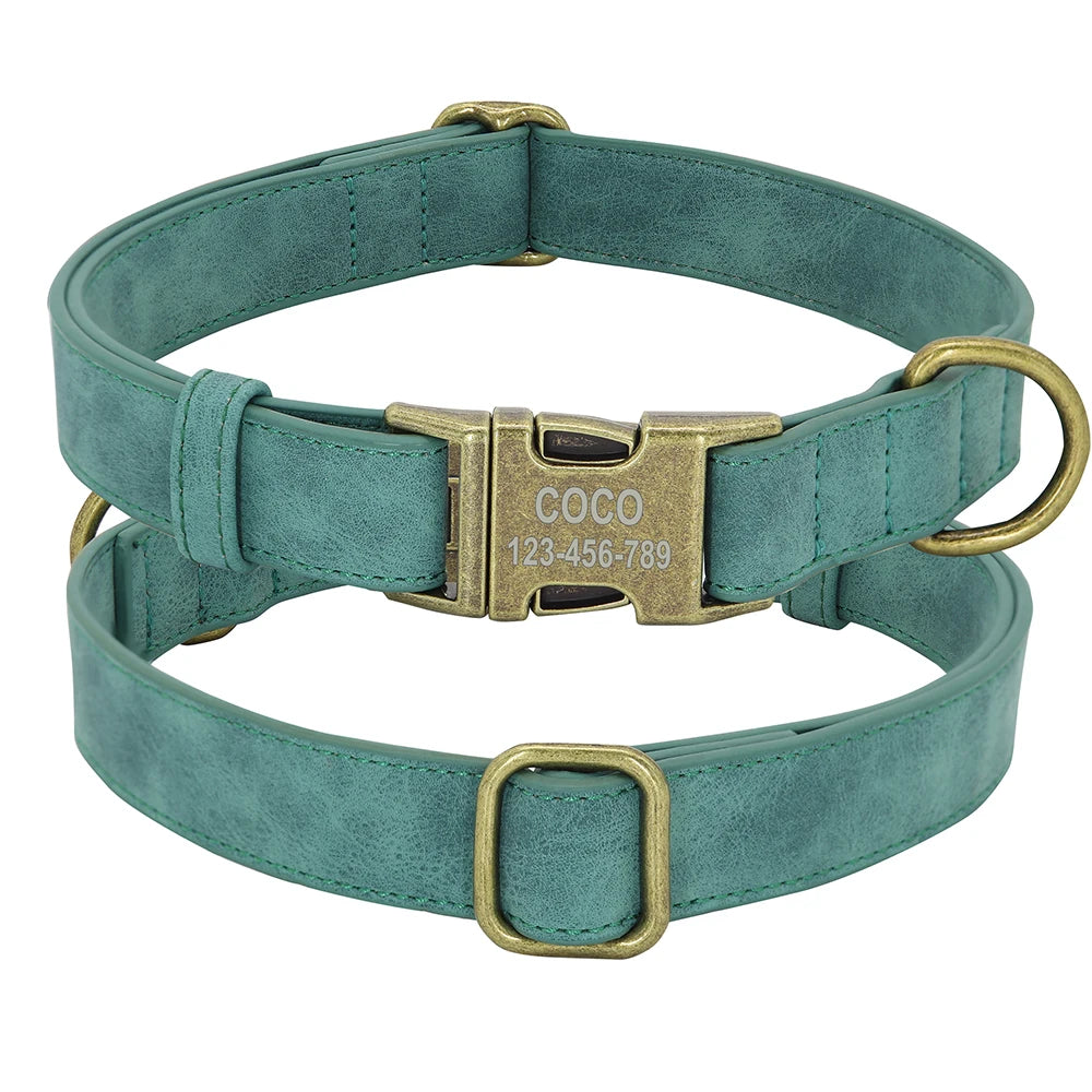 Personalized Dog ID Engraved Metal Buckle Collar green