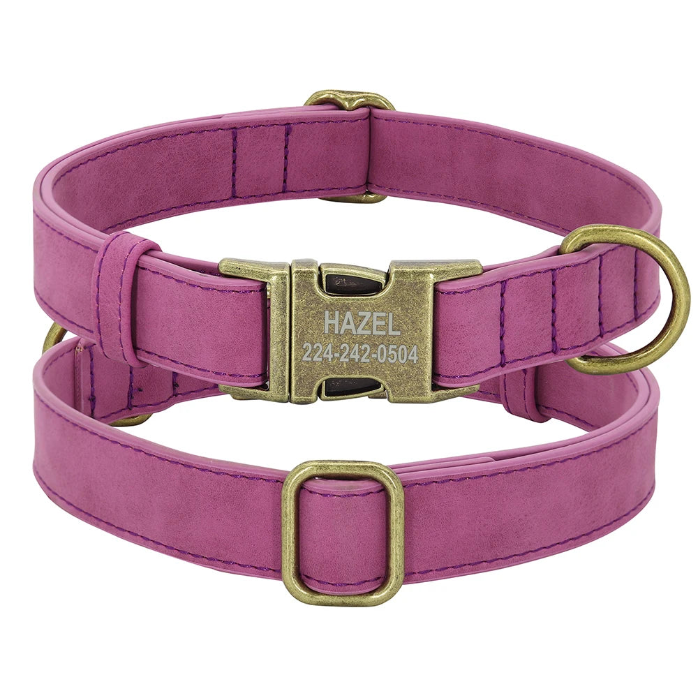Personalized Dog ID Engraved Metal Buckle Collar purple