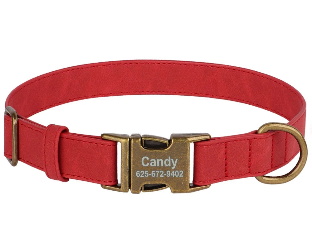 Personalized Dog ID Engraved Metal Buckle Collar red
