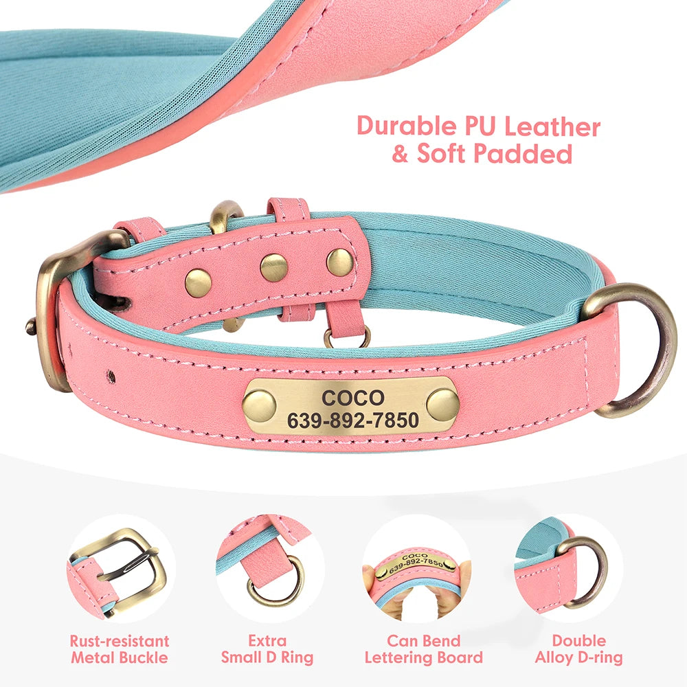 Personalized Dog ID Padded Collar Leash Set specifics