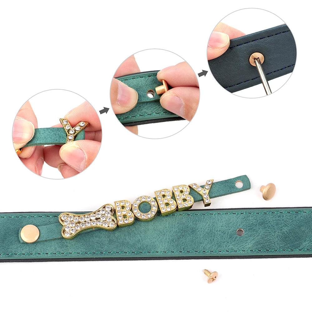 Personalized PU Leather Rhinestone Dog Name Collars