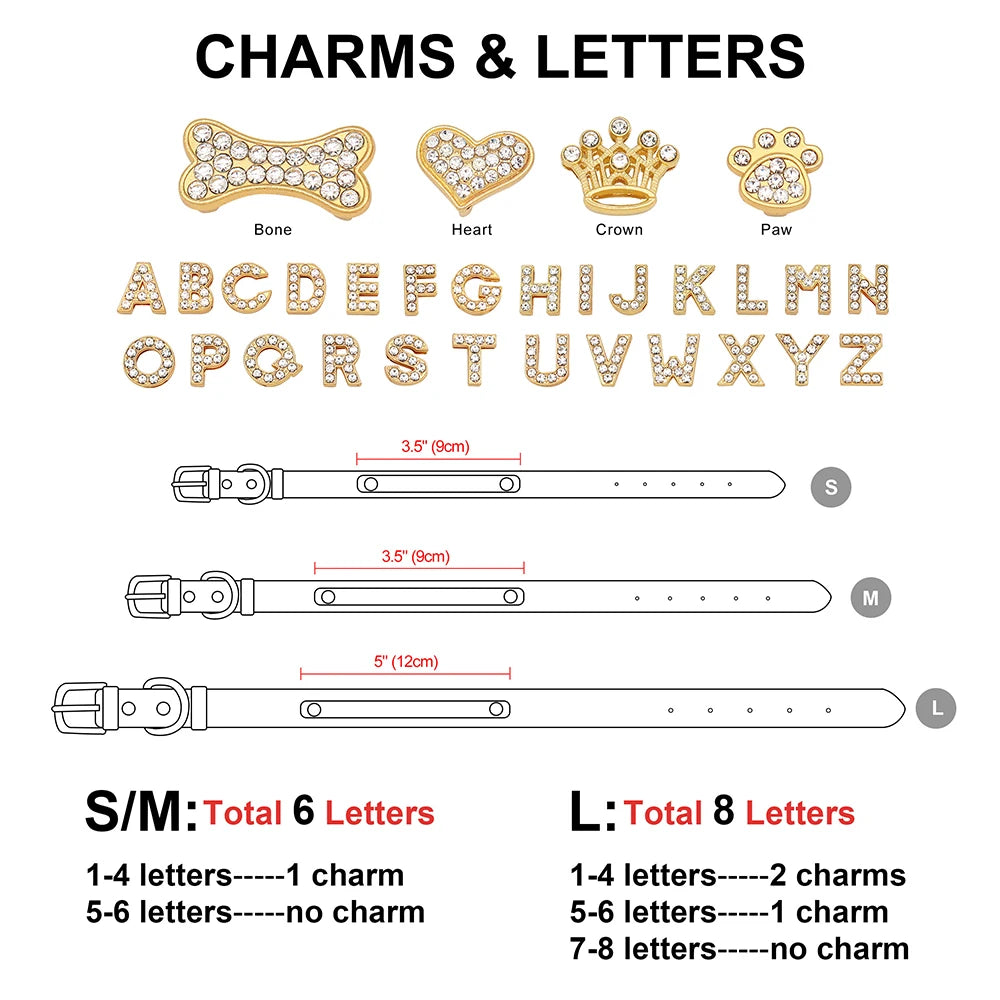 Personalized PU Leather Rhinestone Dog Name Collars how to add letters