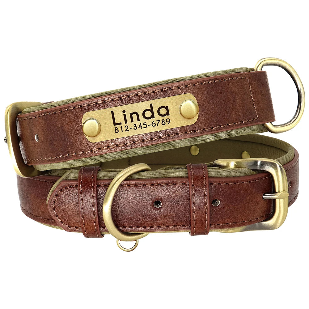 RCC Personalized Padded PU Leather Pet ID Collars