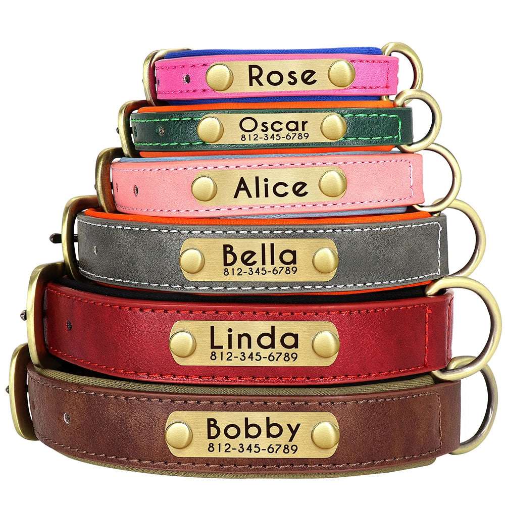RCC Personalized Padded PU Leather Pet ID Collars