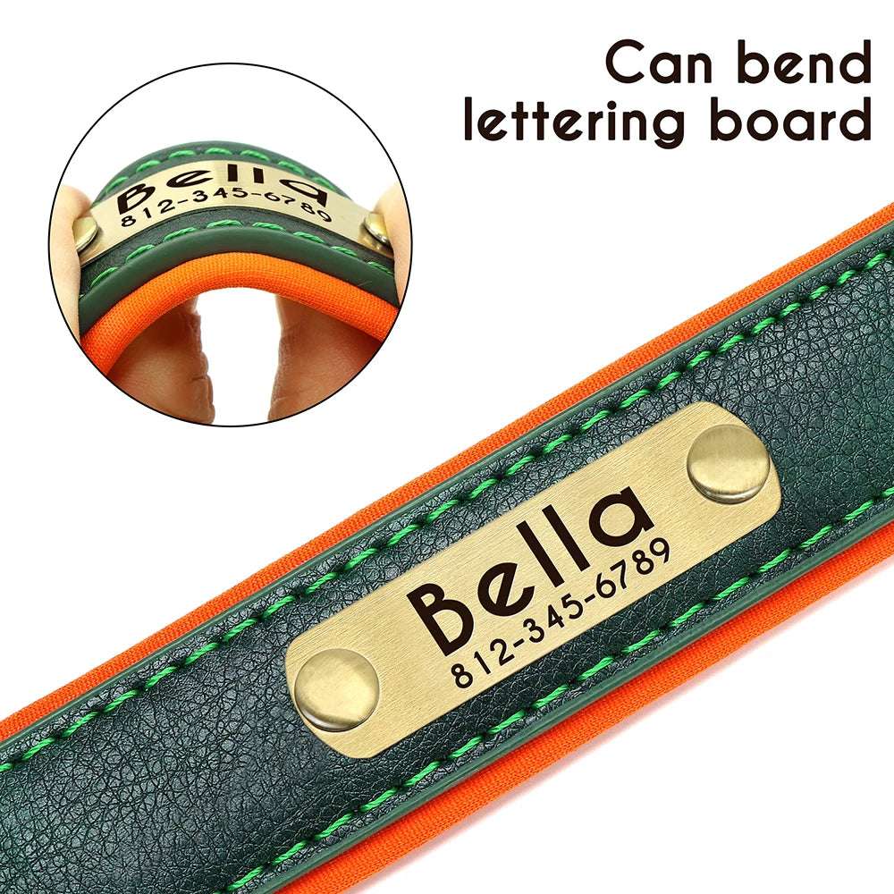 RCC Personalized Padded PU Leather Pet ID Collars
