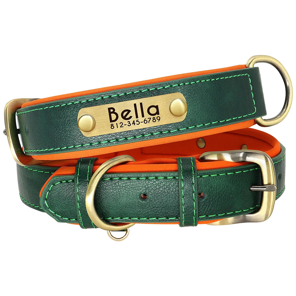 RCC Personalized Padded PU Leather Pet ID Collars