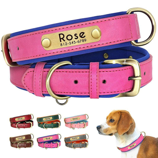 RCC Personalized Padded PU Leather Pet ID Collars