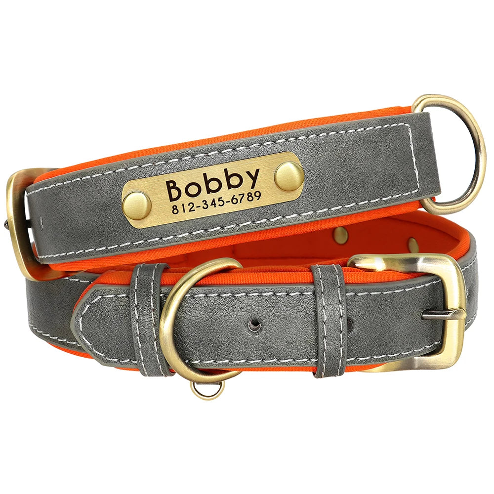 RCC Personalized Padded PU Leather Pet ID Collars