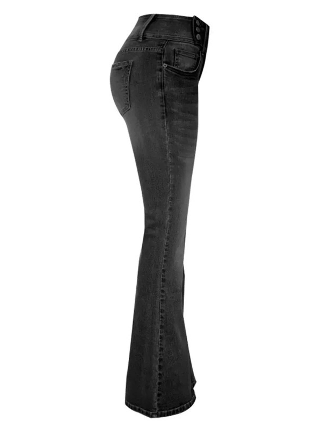 Black flared jeans on a white background