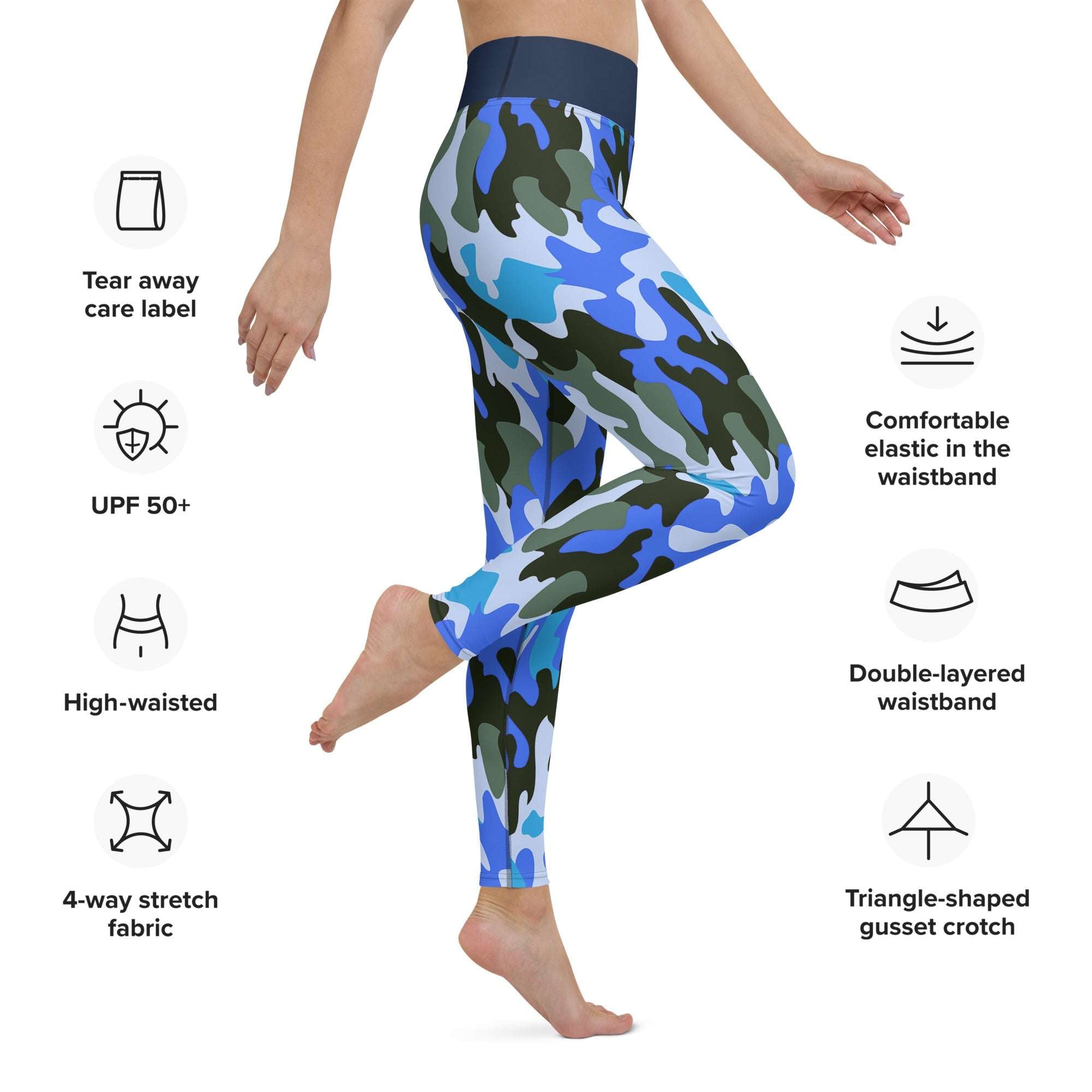 Blue Camouflage Sports Leggings UPF 50+